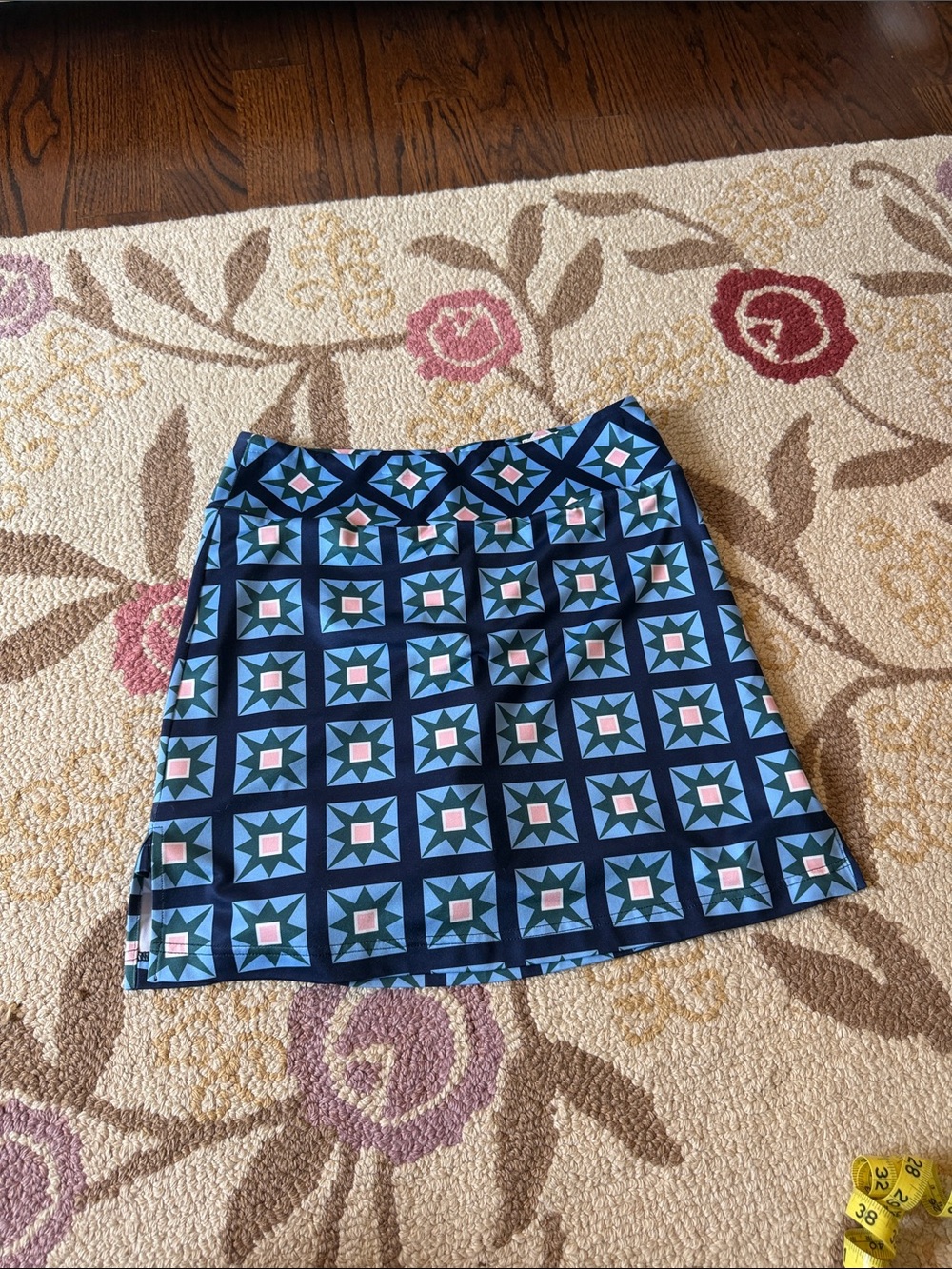 Geometric Navy Mini Skirt with Blue and Pink Accents
